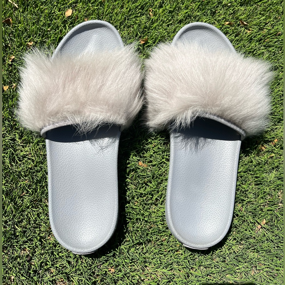 UGG Furry Gray Slides EUC! - Picture 2 of 9